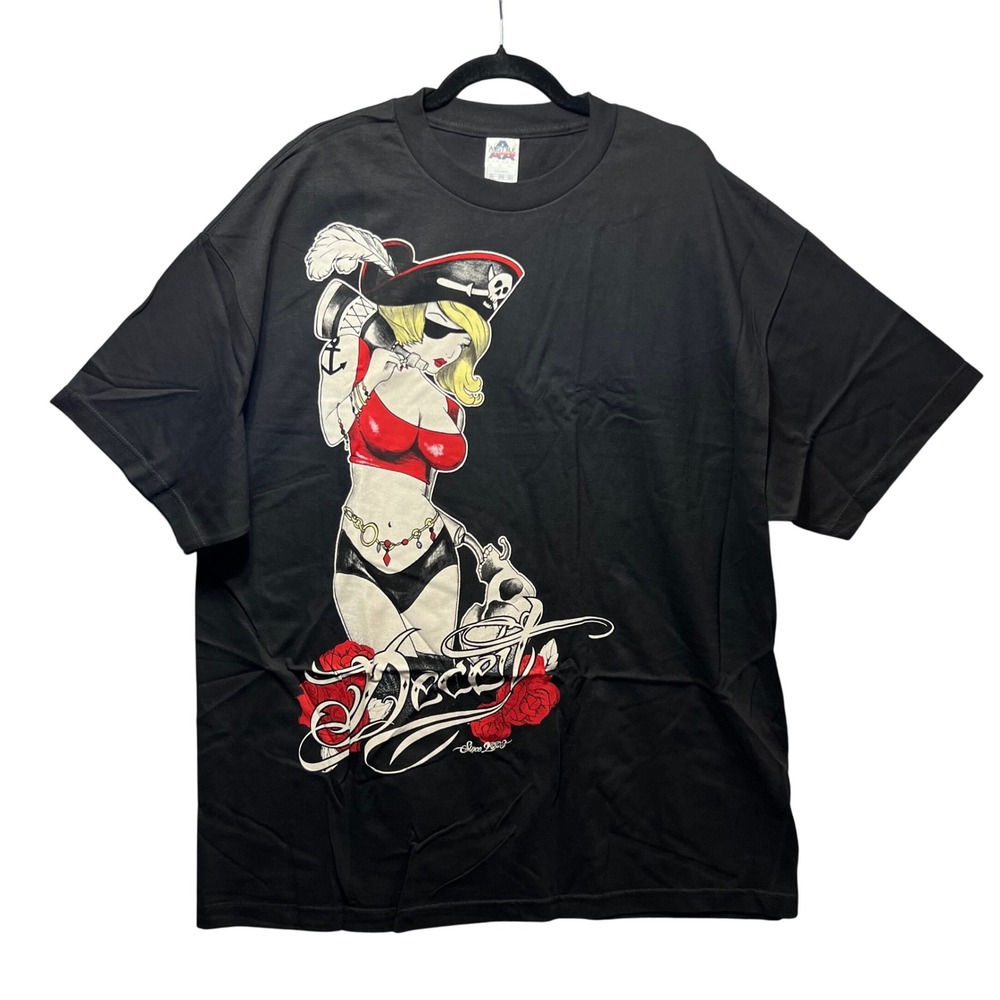 Y2K Pirate‎ Girl Graphic T-Shirt Black "Deceit" 2XL  Tattoo Streetwear Alt Vibes